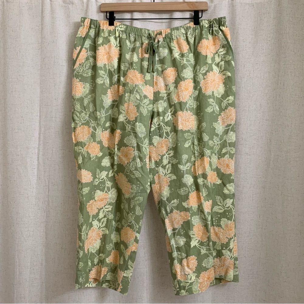 SIGRID OLSEN SO blue 100% Linen Studio Floral Print Pants 2XL NWT